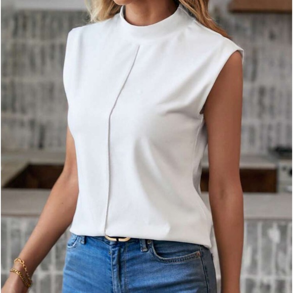 Classic Waffle Mock Cowl Neck Cap Sleeve Work Office Casual Top Blouse Shirt - Picture 6 of 16